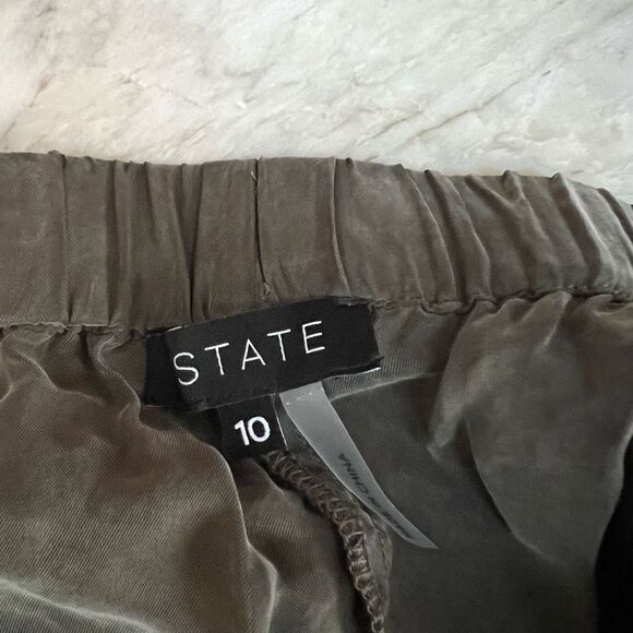 1.STATE Ruffle Wide Leg Pants in olive tree color size 10 NWT - Picture 4 of 9